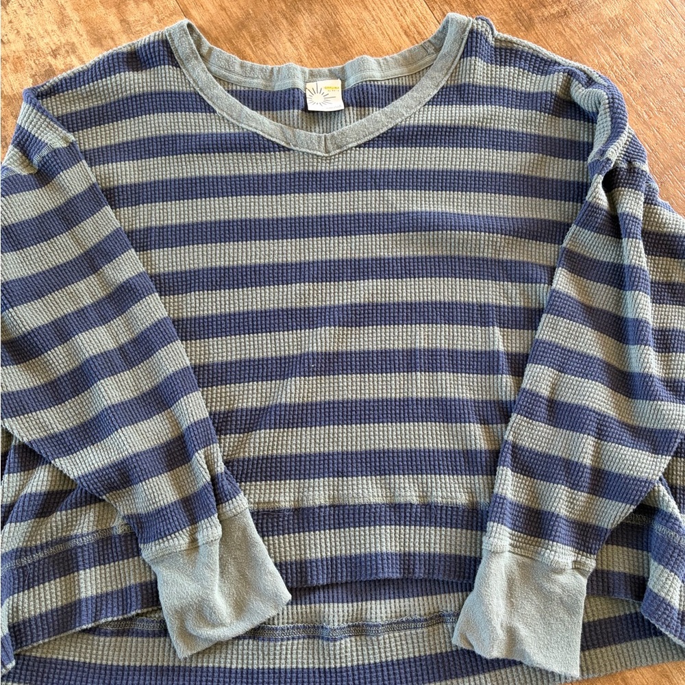 Aerie Offline Striped Blue and Green Long Sleeve Shirt Size Large